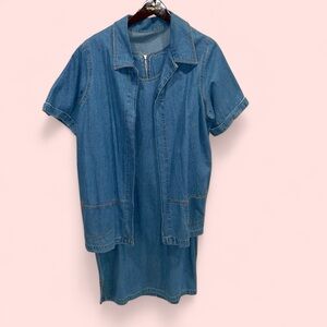 Y2k denim 2 piece shift dress and open jacket with pockets set